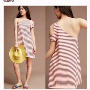 Anthropologie Maeve Marketa One Shoulder Striped mini dress NWT size medium